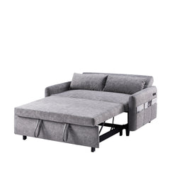 Contemporary Grey Pull Out Sleep Sofa Bed Loveseat with Adjustable Backrest, Storage Pockets, USB Ports and 2 Soft Pillows