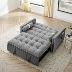Modern 55.5' Pull Out Sleep Sofa Bed 2 Seater Loveseats Sofa Couch with side pockets, Adjsutable Backrest and Lumbar Pillows for Apartment Office Living Room