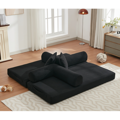 [NEW ARRIVED] [VIDEO PROVIDED] 78.5' Folding Convertible Out Sleeper Sofa Bed,4-in-1 DIY Combination Convertible Sofa,3 seat, Folding  Sofa, King Size , Bedroom,Apartment,Corduroy,Black
