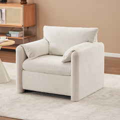 002 Fixed-Modern Accent Chair Single Seater - Plush Chenille Lounge Chair with High-Resilience Cushion, Compact Reading Chair for Living Room, Bedroom, Dorm Room & Apartment-Armchair, Ivory White