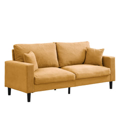 Modern Upholstered 3 Seat Sofa, High Resilience, Orange Corduroy, 74 Inches