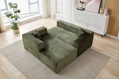Compression Sectional Couch with Comfy Chaise, Boneless L Shape Sofa with Deep Seat, Minimalist Modular Couches Sleeper for Living Room Bedroom Apartment Lounge,corduroy,Green