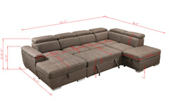 128'Sofa U Shaped Sectional Couch with Ottomans Reversible Modular Sofa 7 Seater Couch with Storage Seat,Living Room Furniture Sofa Sets with Adjustable Headrest, Brown