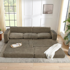 Right sofa seat,L shape Modular Sectional Sofa, Compressed Sectional Sofa Modern Minimalist Style Corduroy Couch,Unfold into a bed, Bedroom, Comfy Compressed Sofa Couch Space-Efficient Design-Brown