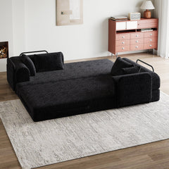 78.7-Inch Convertible Sleeper Sofa Bed with Cylindrical Pillow, Chenille Folding Mattress Couch with ,Folding Sofa Bed with Side Pocket, Floor Sofa Lounge Couch for Living Room Bedroom Lounge Studio