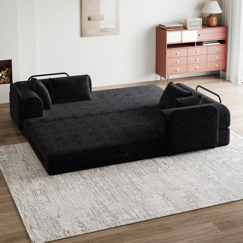 78.7-Inch Convertible Sleeper Sofa Bed with Cylindrical Pillow, Chenille Folding Mattress Couch with ,Folding Sofa Bed with Side Pocket, Floor Sofa Lounge Couch for Living Room Bedroom Lounge Studio