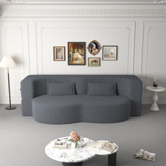 Modern Floor Sofa, with 2 Pillows, Convertible Teddy Fabric Foam Filled Bed, 15 inch Full Size Folding Mattress, Suitable for Living Room, Guest room, Game Room, Grey