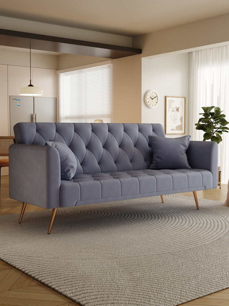 71-inch convertible love seat sofa, American vintage grey velvet material, suitable for small living room, bedroom, office