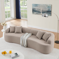 Curved Modular Sectional Sofa in Lamb's Wool Fabric, Modern Minimalist Style, Compressed (No Assembly Required), Comfy for Living Room & Bedroom - Brown