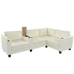 L-shaped 4-seater 105.5''*66.5'' corduroy sofa, large storage armrests with center console, USB charging, left and right seats can be switched, 2 packages of 130