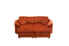 Corduroy 2-seats sofa With 2 back pillows,2 toss pillows and two ottoman,Comfy Sofa- Deep Seat Couch for Living Room,Orange