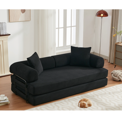 [NEW ARRIVED] [VIDEO PROVIDED] 78.5' Folding Convertible Out Sleeper Sofa Bed,4-in-1 DIY Combination Convertible Sofa,3 seat, Folding  Sofa, King Size , Bedroom,Apartment,Corduroy,Black