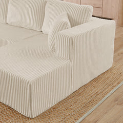 Modern Minimalist U-Shape Modular Sectional Sofa Sleeper in Beige Corduroy
