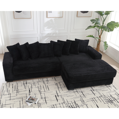 [NEW ARRIVED] [VIDEO PROVIDED] Oversized Two-Piece  Couches,  L Shaped Sofa, Corduroy, Right Chaise Daybed,with Armrests,Eight Throw Pillows,Corner Sofa,Easy To Assemble,  Black