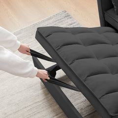 Modern Velvet Convertible Loveseat Futon Sofa with Pullout Bed, Reclining Backrest, Black