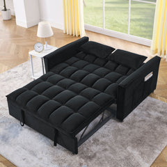 Sleeper Sofa, Convertible Sofa, Recliner, Bed, 3-in-1, 3-Position Adjustable Backrest, 2-Seater Sectional, Two Side Pockets, 2 Pillows for Living Room, Apartment, etc., Velvet Black 54' Wide.