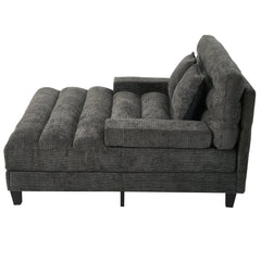 Modern Chaise Lounge Sofa 57.1' Sofa Bed with Adjustable Backrest and LED Light Strip, Grey Chenille Upholstered