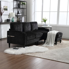 UNITED  WE WIN Sofa for three, solid wood frame, Chenille fabric, side pocket, with two cup holders, footstool with storagestorage sofa /Living room sofa cozy sectional  sofa