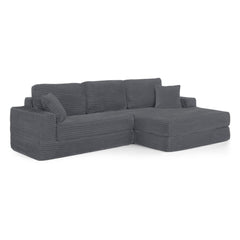 Modern Minimalist L-Shape Modular Sectional Sofa with Compressed Corduroy Upholstery in Gray