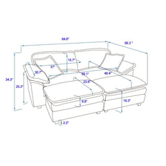 Corduroy 2-seats sofa With 2 back pillows,2 toss pillows and two ottoman,Comfy Sofa- Deep Seat Couch for Living Room,Orange