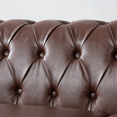 Traditional Dark Brown 3 Seater Sofa with Removable Cushions and Square Arms in PU Material