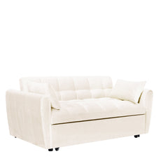 65'3-in-1 foldable large size sofa bed, modern velvet double sofa, sofa bed with adjustable back, storage bag and pillow, suitable for living room, bedroom (beige)