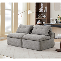 [NEW ARRIVED] [VIDEO PROVIDED]Modular Sofa,No Armrests,At will DIY, Chenille Fabric,Neck Pillow-Back Lounge Sofa Chair,Reading Nook, or Apartment Living, Lumbar Pillow,2 Seats,Upholster ,Light Gray