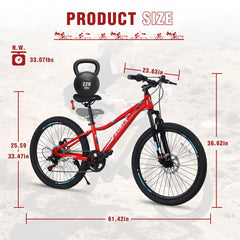 Mountain Bike for Girls and Boys Mountain 24 inch shimano 6-Speed bike