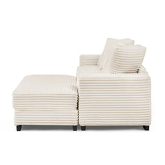 Corduroy Tufted Upholstered Sleeper Sectional Sofa, L-Shaped Modular Convertible Sofa , Can freely change the position of the footrests-Beige(Assembly is required)