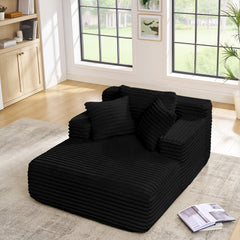 Living Room Compressed Chaise Lounge Foam Sofa bed,  Fluffy Corduroy Upholstered Cloud Couch with Deep Seat, Black