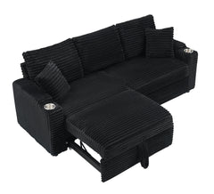 80-inch two-in-one folding sofa, foldable hidden lying function, corduroy fabric, equipped with cup holder and pillow, easily adapts to the living room space, black