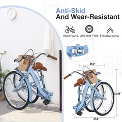 26 Inch Single Speed Folding Lady Bike , Durable Steel Frame,Compact Design for Easy Storage and Commuting