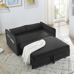 MH' Sleeper Sofa Bed w/USB Port, 3-in-1 adjustable sleeper with pull-out bed, 2 lumbar pillows and side pocket, soft velvet convertible sleeper sofa bed, suitable for living room bedroom