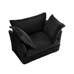 Slip-covered Armchair with 1 Big Back Cushion and 2 Big Toss Pillows, Single Deep Seat Comfy Single Couch Sofa Multiple Large Soft Pillows, Black Corduroy Fabric