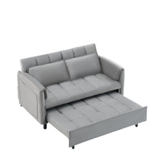 52 'grey modern velvet sofa, sofa pullout bed, small love seat casual sofa with back, pillow, pockets, living room furniture, 3 in 1 convertible sleep sofa bed.