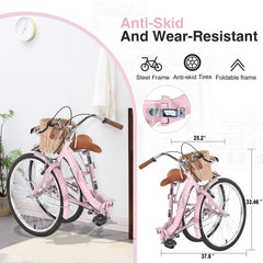 26 Inch Single Speed Folding Lady Bike , Durable Steel Frame,Compact Design for Easy Storage and Commuting