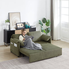 MH'' 64.5 Inch Sleeper Sofa Bed  3-in-1 Adjustable Sleeper with Pullout Bed   2 Pillows and Side Pockets  Soft Corduroy Convertible Sleeper Sofa Bed for Living Room Bedroom Apartment Office