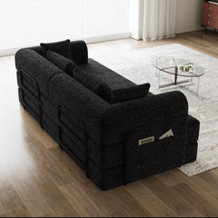 78.7-Inch Convertible Sleeper Sofa Bed with Cylindrical Pillow, Chenille Folding Mattress Couch with ,Folding Sofa Bed with Side Pocket, Floor Sofa Lounge Couch for Living Room Bedroom Lounge Studio