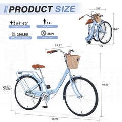 26 Inch Single Speed Folding Lady Bike , Durable Steel Frame,Compact Design for Easy Storage and Commuting