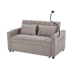 Convertible Sofa Bed Loveseat with USB Ports, Side Pockets, Cup Holders & Swivel Phone Holder, Light Grey Bella Fabric