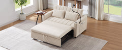 Convertible Sofa Bed Loveseat with USB Ports, Side Pockets, Cup Holders, Swivel Phone Holder, Beige, Bella Fabric