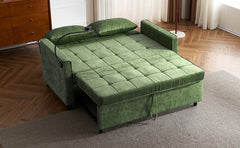 Convertible Loveseat Sofa Bed with Adjustable Backrest, USB Ports, Phone Holder, Side Pockets, Green Chenille, 56.9'