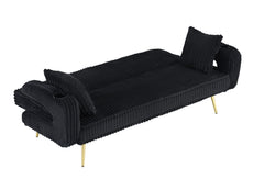 74.01 inch straight corduroy sofa bed with pillows, adjustable in three levels, designed in a minimalist style, suitable for use in living rooms and study rooms.Black