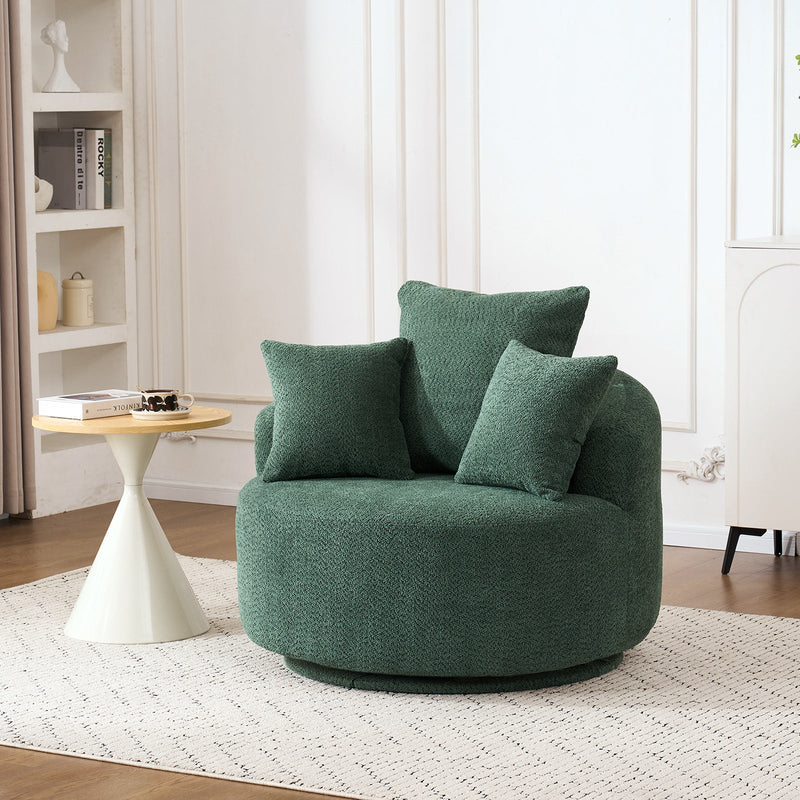 360° Swivel Chair Accent Barrel Chair Swivel Round Upholstered Sofa Chair with 3 Removable Pillows for Living Room, Bedroom, Office and Hotel, High-Resilience Sponge,Green