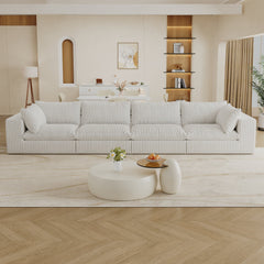 157.6'Cloud Sofa,Corduroy Fabric,Deep Seat Couches,Double-layer design,Removable  Cushion,No Assembly,DIY Combination for Living room, Bedroom,Conference room ,Apartment,White