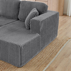 Modern Minimalist Style U Shape Modular Sectional Sofa Sleeper in Grey Corduroy