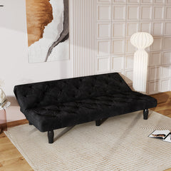 Sofa-to-Bed Evolution: 66' Black Velvet Sofa Bed Transforms Seamlessly, Ideal for Family Living Rooms, Apartments, and Bedrooms