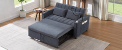 Convertible Sofa Bed Loveseat with USB Ports, Side Pockets, Cup Holders, and Phone Holder in Blue Grey Bella Fabric, 55.9'