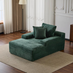 Oversized Chaise Lounge Chair Cozy Cloud Couch, Modern Plush Corduroy Upholstered Sleeper Sofa Daybed with 3 Throw Pillows and Wide Armrest for Living Room, No Assembly Required,Green