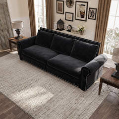 93.7 ' King Pull Out Sofa Bed, Chesterfield Sofa, 3-in-1 Velvet Convertible Sleeper Sofa with Nailhead Trim & Rolled Arm, Multi-Functional Sofa Bed for Living Room, Bedroom, Apartment, Office, Black